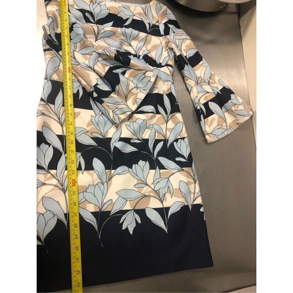 Vince Camuto Blue and Cream Striped Floral Midi Dress Size 2 - Picture 5 of 7